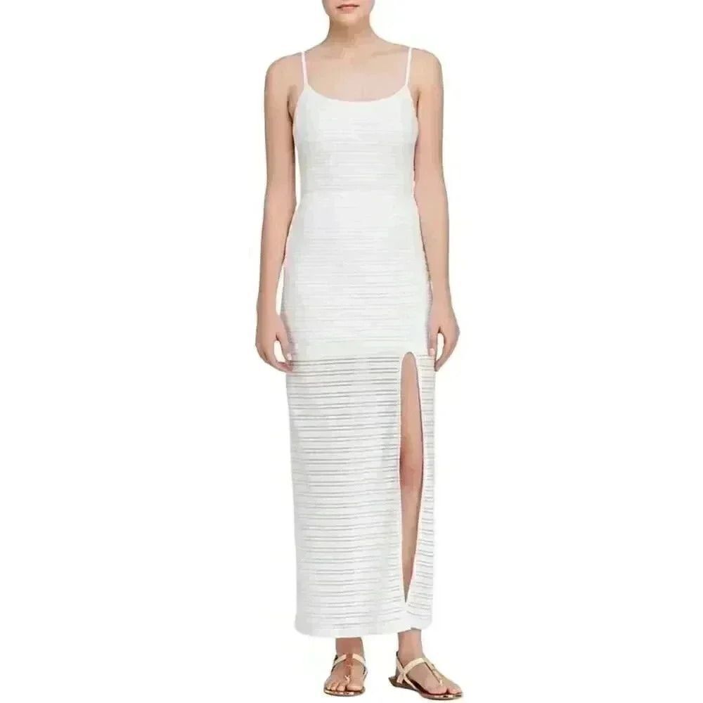 Aqua Women's White Poly/Spandex Textured Lined Tank Dress